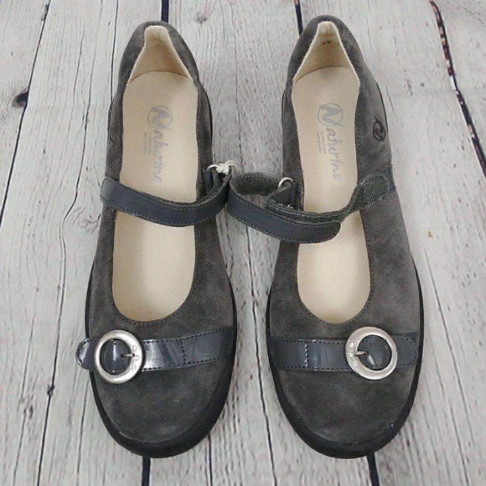 NATURINO - Taupe Gray Suede Mary Jane Flats 36 6